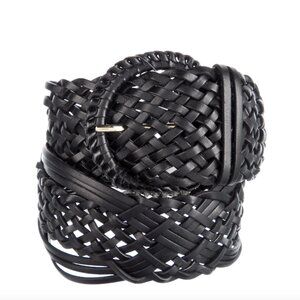 Sezane Ceinture Jacques Womens Black Leather Braided Buckle Belt Size 80 - NWT